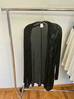 Alembika Black Open Mesh Knit Long Cardigan Size L